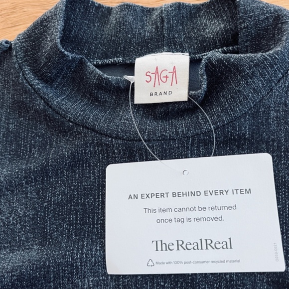 SAGA Dress Made in Italy Maxi Mock Turtle sleeveless blue/grey Florence split - Picture 8 of 10